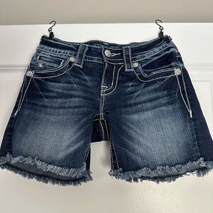 Miss Me Womens Blue Mid-Rise Coin Pocket Raw Hem Signature Jean Shorts